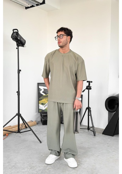 Haki Fitilli Oversize Tişört Haki
