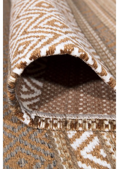 Ekru Renkli Kaymaz Tabanlı Yıkanabilir Makine Dokuma Kilim-204 Sarı