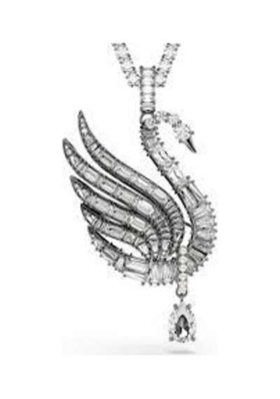 5723411 Swan Vienna Pendant And Brooch, Swan, White, Ruthenium Plated Çok Renkli