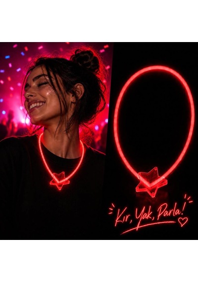 Glow Yıldız Kolye Neon Fosforlu Işıklı Kolye Kırmızı Renk