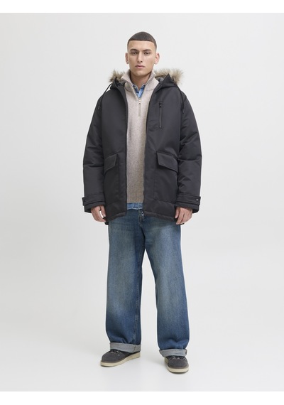 Jack & Jones Erkek Kapüsonlu Rüzgar Geçirmez Parka - Charlie - 12279464 Black