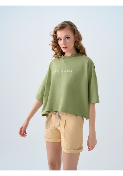 Long Crop Kadın Tshirt K.kol Haki