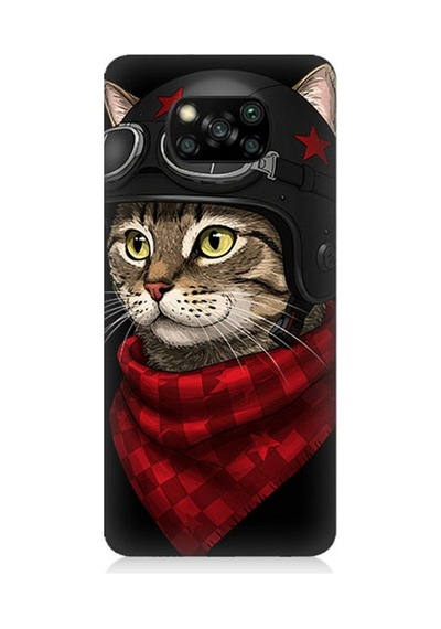 Xiaomi Poco X3 Uyumlu Pilot Kasklı Şirin Kedi Desenli Silikon Kılıf Çok Renkli