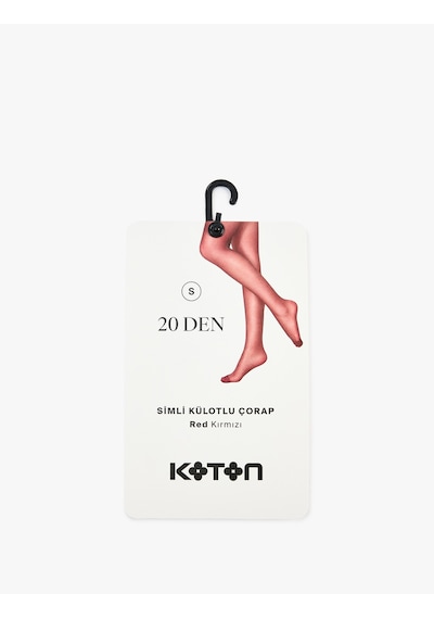 Koton Simli 20 Den Metalik İplik Detaylı Külotlu Çorap Kırmızı 7wak81120aa