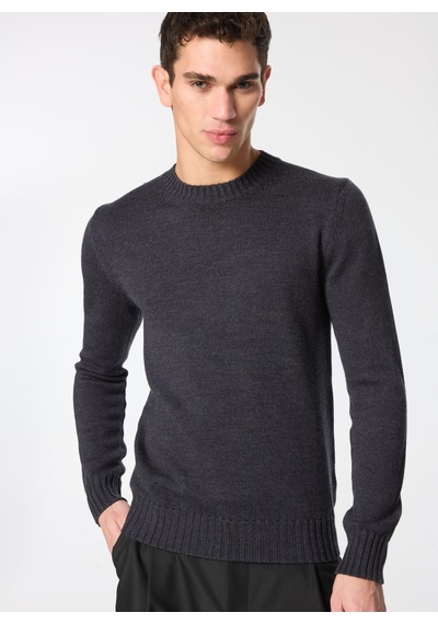 Alpha Studio Antrasit Erkek %100 Yün Slim Fit Kazak Au-7030c Crew Neck