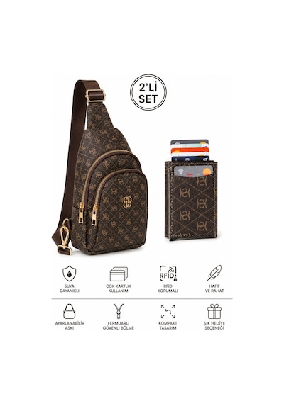 Newish Polo Kadın Deri Monogram Desenli Çapraz Bel Göğüs Ve Omuz Çantası New218 Kahverengi-kahverengi 78359922