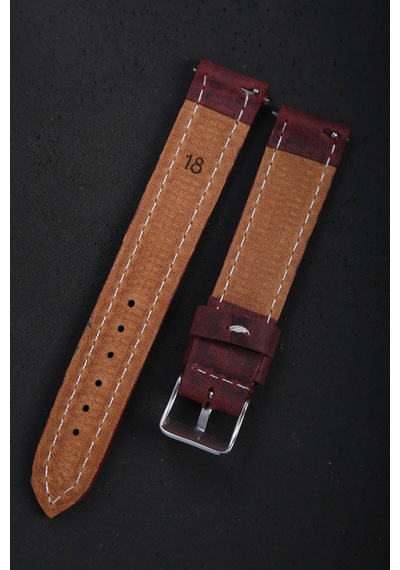 Hakiki Deri 18mm Akıllı Pimli Saat Kordonu Bordo 96252765