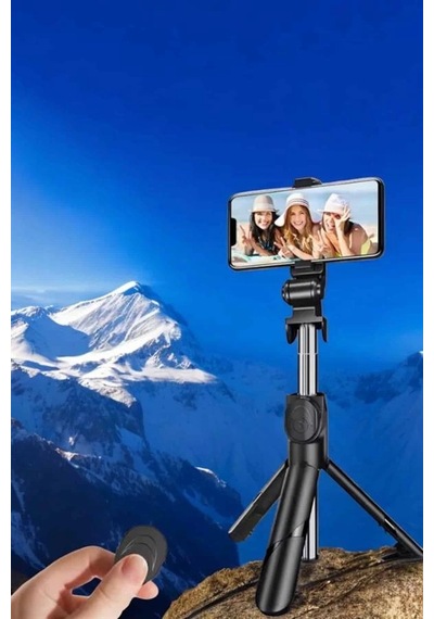 Selfie Çubuğu Tripod Kumandalı Telefon Tutucu Siyah