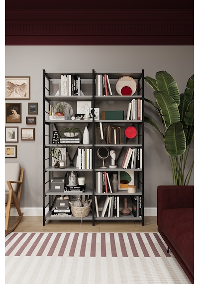 Asra Trend 6 Raflı Metal Kitaplık METALK02 %100 MDF İki Modüllü Geniş Kütüphane Kül Gri Asra Trend 6 Raflı Metal Kitaplık METALK02 %100 MDF İki Modüllü Geniş Kütüphane Kül Gri