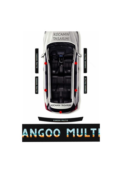 Renault Kangoo Multix Kapı Eşiği Karbon Koruyucu Set Kangoo Multix Modeline Uyumlu 5 Parça Premium Baskı