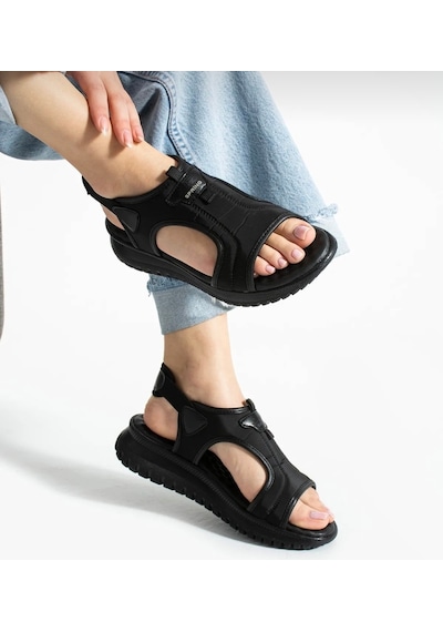 Masaj Tabanlı Ortopedik Sandalet Siyah