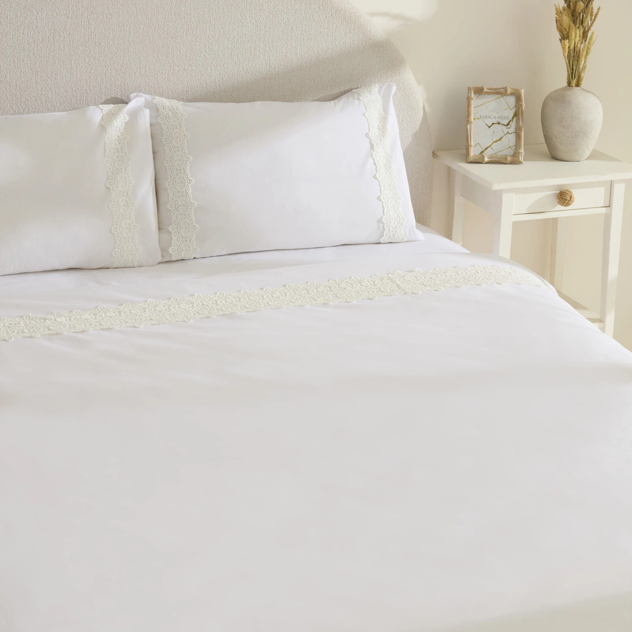 Karaca Home Nuvia Güpürlü Çift Kişilik Nevresim Takımı Beyaz Beyaz