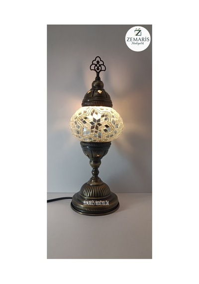 El Yapımı Otantik Mozaik Masa Lambası Yüksek Boy Beyaz - 820076288 Beyaz