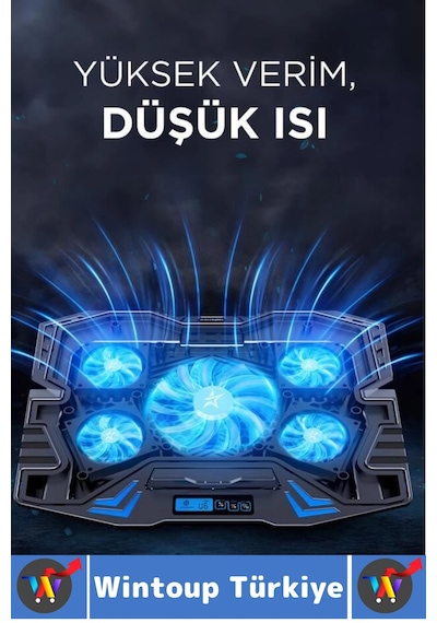 Premium Süper Güçlü 5 Fan Notebook Dizüstü Bilgisayar Rgb Işıklı Ayarlanabilir Laptop Soğutucu Fan