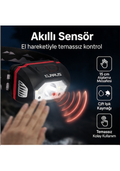 Klarus Hm1 Akıllı Sensörlü Şarj Edilebilir Kafa Lambası Siyah