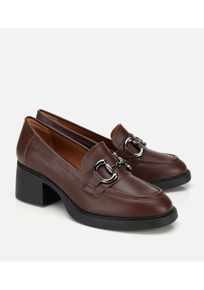 Hotiç Kadın Deri Siyah Tokalı Yüksek Topuklu Klasik Loafer