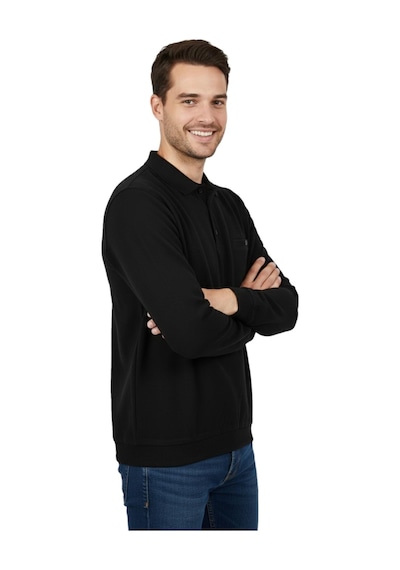 Dynamo Erkek Büyük Beden Polo Yaka Cepli Selanik Sweatshirt Bgl-st04925 Siyah