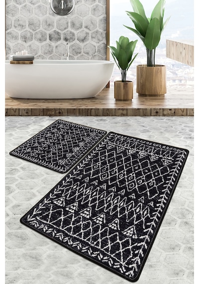 Soho Banyo Halısı Djt 2 Li Set Banyo Paspası Kaymaz Tabanlı Klozet Takımı Siyah