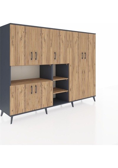 Hyperion Dolap 13 Raflı 7 Kapaklı 220x44x163 Antrasit-çam Antrasit-çam