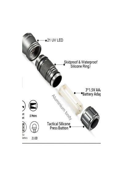 Uv Işık El Feneri 21 Led Ultraviyole Mor Işık Para Leke Kontrol