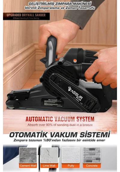 Assur Plus 900W Elektrikli Vakumlu Tozsuz Cila Özellikli Tank Zımpara Makinesi - 2852