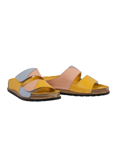 Napa Shoes Hakiki Deri Renkli Bantlı Rahat Taban Günlük Kadın Terlik Napa-305 Sarı