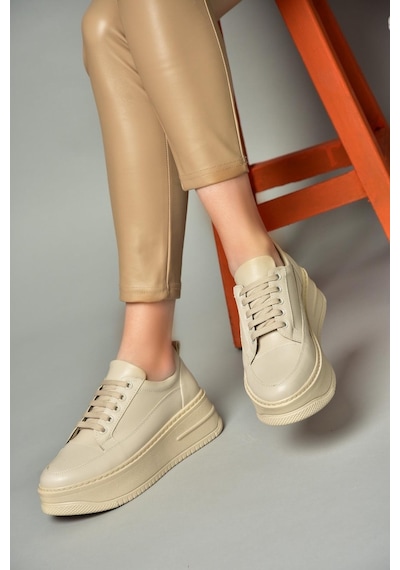 Fox Shoes P274117509 Bej Yüksek Tabanlı Kadın Spor Ayakkabı Sneakers Bej