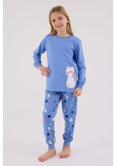 Rolypoly Kız Çocuk Mavi Pijama Takımı Mavi