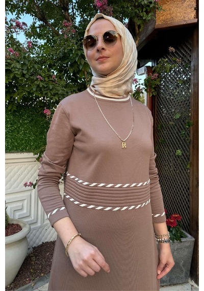 Rabia Şamlı Samanyolu Kahve Triko Elbise Normal