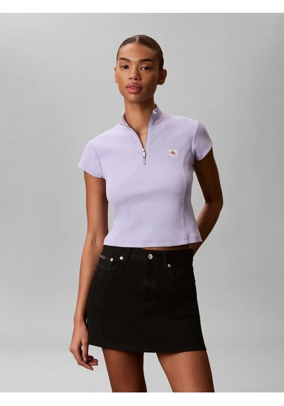 Calvin Klein Ss Woven Label 2x2 B, Vbk Mor Kadın Bluz