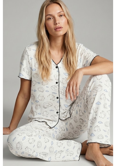 Siyah İnci Yumuşak Tuşe Yazlık Fitilli Pamuklu Örme Pijama Takım 7994 Mavi Bulut Siyah İnci Yumuşak Tuşe Yazlık Fitilli Pamuklu Örme Pijama Takım 7994 Mavi Bulut