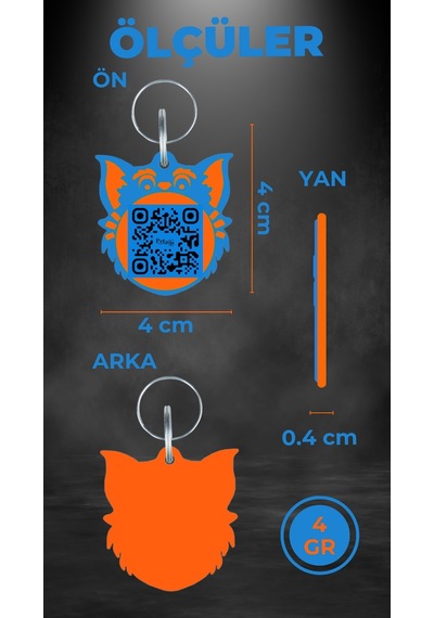 Petjoo 2.Nyan Cat Turuncu-Mavi Qr'lı Kedi Künyesi