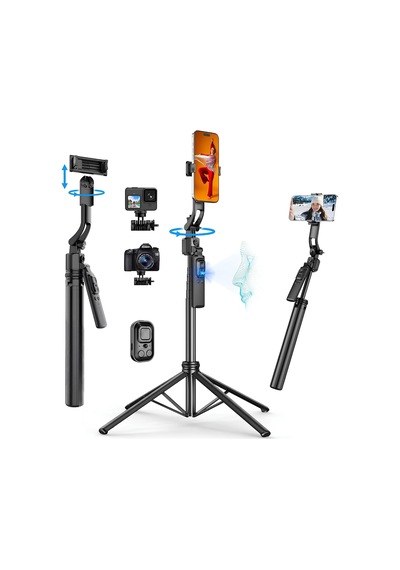 Profesyonel Tripod Ve Selfie Çubuğu, 360 Yapay Zeka Yüz Takibi, Aı Hareketle Komut, 1/4 Vidalı, Canlı Yayın, Vlog, Fotoğraf, Uzaktan Kumandalı,160cm C17