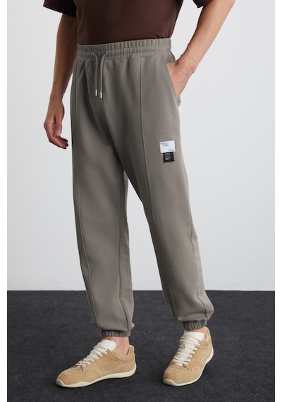 Grimelange Rowan Erkek Organik Pamuklu Relaxed Fit İçi Polarlı Süs Etiketli Jogger Gri Eşofman Altı Gri