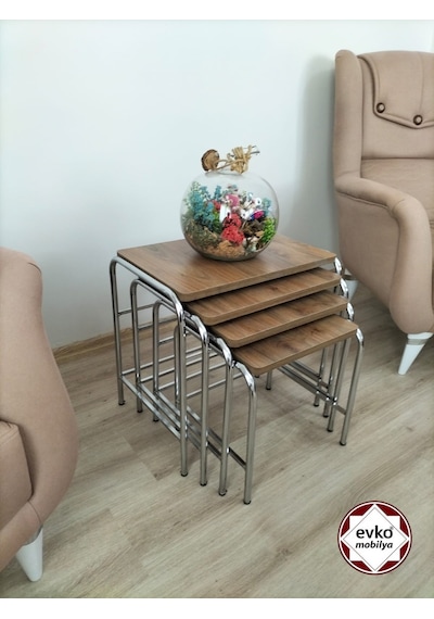 Evko Mobilya Buket Sehpa, 4'lü Zigon Sehpa, Servis Sehpası, Iç Içe Geçen Sehpa, Ahşap Sehpa,  Dikdörtgen Sehpa