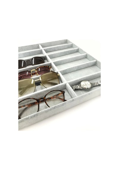 Yerli Üretim Havana Model Süet Kumaş Gri Renk 38 Cm / 36 Cm Gözlük Sergileme Çekmece Içi Stand Çok Renkli