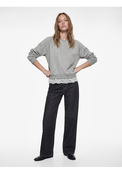Koton Dantel Detaylı Bisiklet Yaka Uzun Kollu Oversize Sweatshirt Kar Melanj 6sal10333ık Gri Melanj Koton Dantel Detaylı Bisiklet Yaka Uzun Kollu Oversize Sweatshirt Kar Melanj 6sal10333ık Gri Melanj