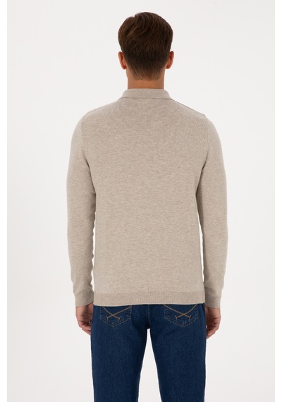 U.S. Polo Assn. Erkek Slim Fit Polo Yaka Taş Melanj Basic Kazak 50307799-VR225