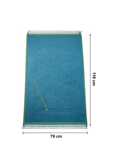 Yumuşak Kadife Dokulu Mihrap Desenli Peluş Seccade Yeşil