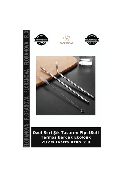 Özel Seri Şık Tasarım Pipetseti Termos Bardak Ekolojik 20 Cm Ekstra Uzun 3'lü Çok Renkli