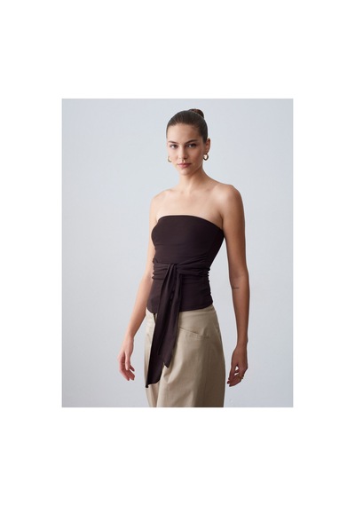 Dilvin 32841 Bağlamalı Bandeau Top Koyu Kahve