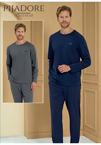 Pijadore %100 Pamuk 2277 Uzun Kol Erkek Pijama Takımı Füme