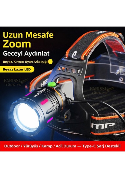 Farissu Gold Orion Or-810 25w Şarjlı Kafa Feneri 1800 Lümen 1 Km Aydınlatma 4 Adet Yedek 18650 Pil Siyah