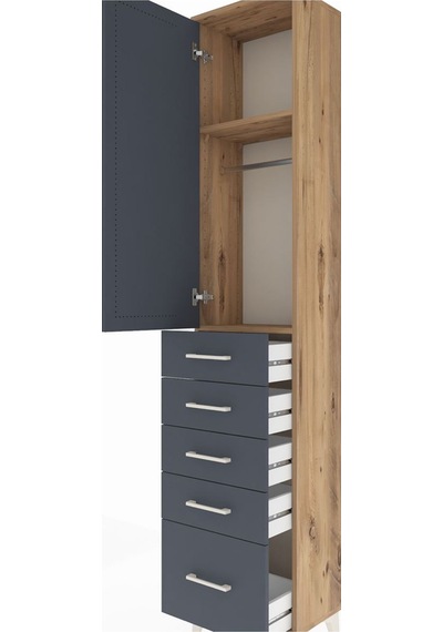 Arges Dolap 2 Raflı 5 Çekmeceli Tek Askılı 44x30x221 Çam-antr... Çam