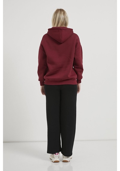 Armalife 2501 Fermuarlı Kapşonlu Oversıze Üçiplik Şardonlu Kadın Sweat Bordo