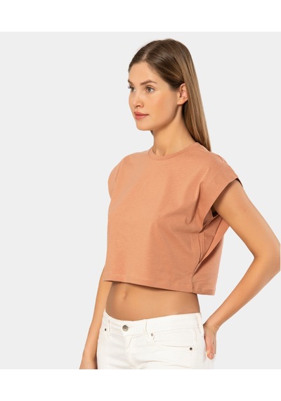 Türen Kadın Vatka Görünümlü Crop T-shirt 3402/somon 001