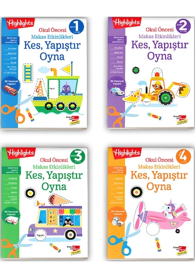 Okul Öncesi Makas Etkinlikleri Kes, Yapıştır, Oyna 4'lü Set