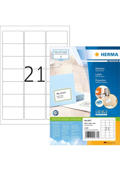 4677 Adres Etiketleri Dın A4 63,5 X 38,1 Mm, Kağıt, Mat Kendinden Yapışkanlı, Yazdırılabilir, 2.100 Yapışkan Etiket, Beyaz