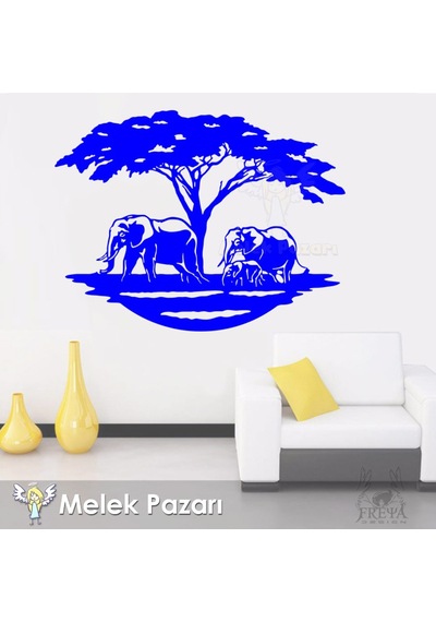 Fil Sürüsü Ve Afrika Doğa Manzarası Duvar Sticker