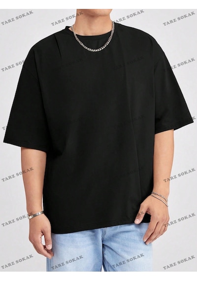 Startmore Düz Erkek 3 Baskısız Baskılı Oversize Kalıp Unisex T-shirt Siyah